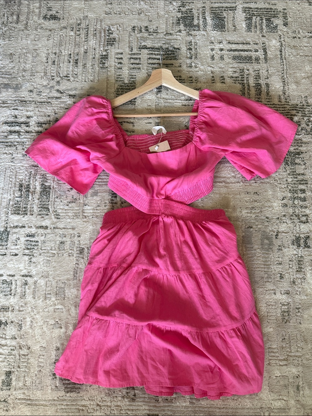 Women's Pink Puff-Sleeve Tiered Casual Cut Out Dress NWT